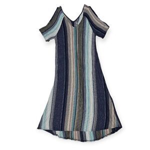 Soft‎ Surroundings Blue Striped Long Cold Shoulder Midi Dress Women's Size XS